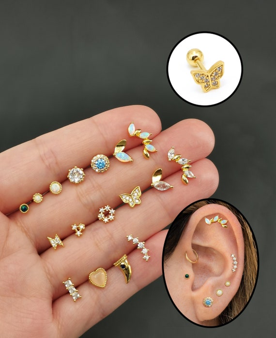 2mm Tiny CZ Cartilage Eearrings,Flat Screw Back Cubic Zirconia Stud Earrings Helix Earrings Hypoallergenic Steel Flatback Cartilage Piercing Jewelry