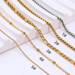 18" Dainty Chain Necklace, Figaro Chain Rolo Chain Satellite Chain 18k Gold Plated Titanium Necklace Waterproof, Gift for Her