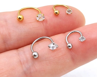 Horseshoe Barbell Piercings, 20G Nose Ring Conch/Cartilage/Tragus Piercing Earrings Rook Hoop Earrings, Tiny CZ Stud Earrings Screw Back