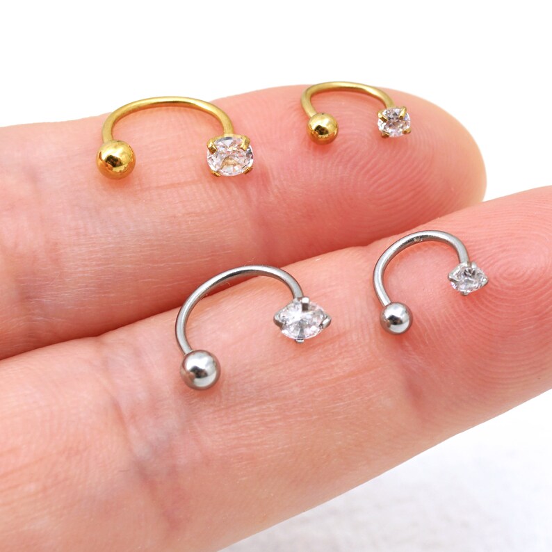 Piercings d'haltères en fer à cheval, anneau de nez 20G Boucles d'oreilles piercing conque/cartilage/tragus Boucles d'oreilles créoles Rook, boucles d'oreilles minuscules CZ image 1