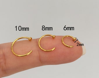 Cerceau de nez 20G avec bouchon, anneau de nez ouvert délicat (perçage requis) anneau de piercing de nez 6/8/10 mm, bijoux de nez en titane de qualité implant