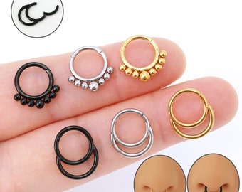 Clicker de septum de nez 16G, anneau de septum double en acier chirurgical 316L, cerceau de septum articulé, cartilage/hélice/conque de 8 mm, cerceau de perçage d'oreille pour le corps