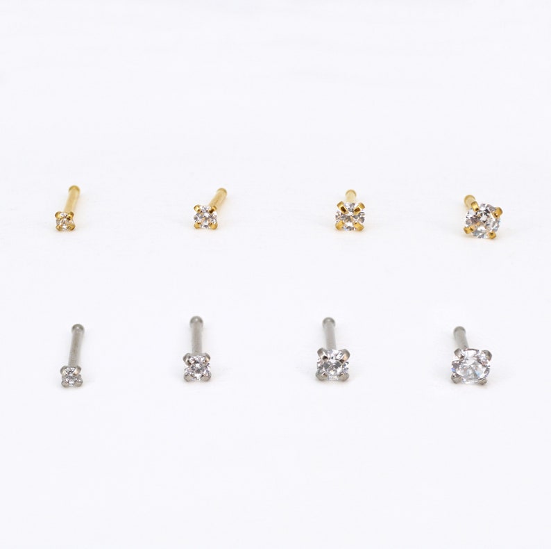 Kleine diamanten neus Stud, 1,5 mm/2 mm/2,5 mm/3 mm CZ neusring L-vorm neusschroef implantaat kwaliteit titanium neus bot neus piercing sieraden 20G afbeelding 8