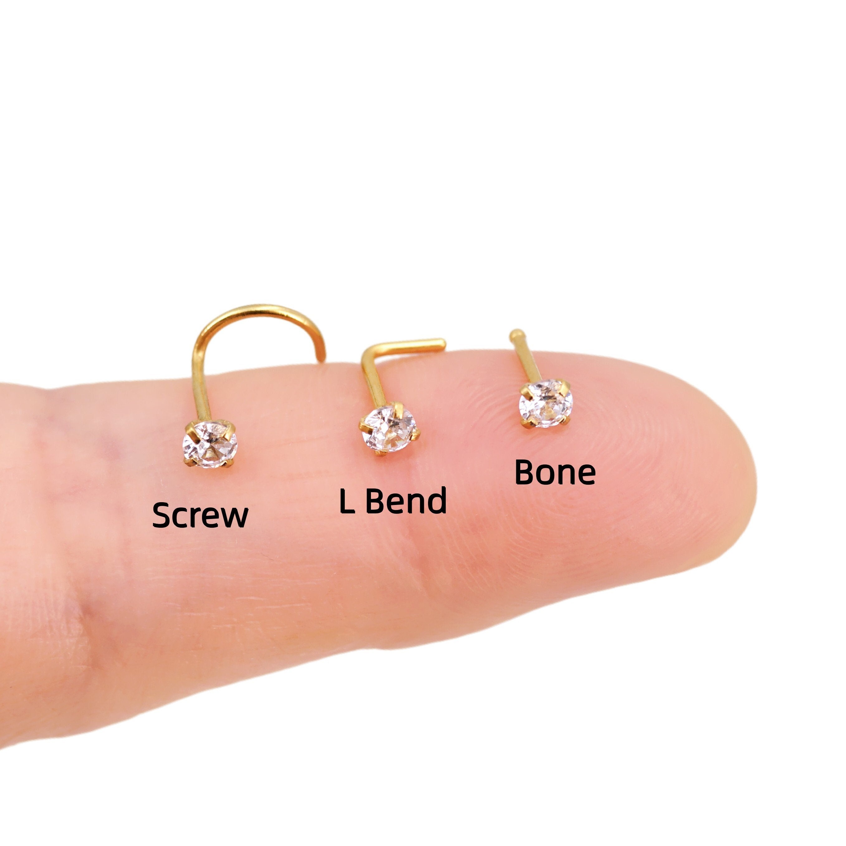 Nose Stud Surgical Steel Clear L-Shape Pin Straight Piercing 1.5mm 2mm  2.5mm 3mm