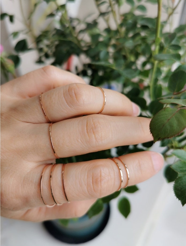 Ultra Thin Gold Ring, Minimalist Stacking Rings, Delicate Midi Ring, 18k Gold Plated stackable Band, 0.5mm Skinny Extra Thin Simple Ring image 10