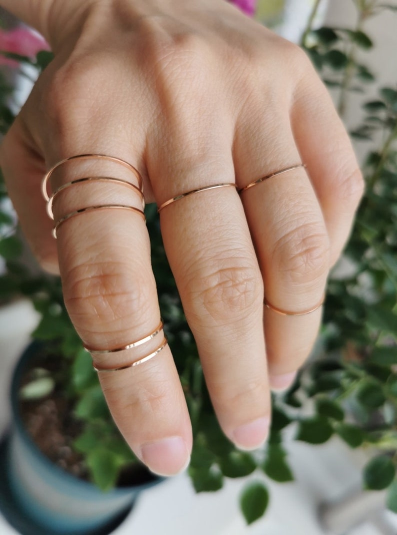 Ultra Thin Gold Ring, Minimalist Stacking Rings, Delicate Midi Ring, 18k Gold Plated stackable Band, 0.5mm Skinny Extra Thin Simple Ring image 9