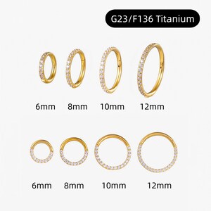 16G Implant Grade G23 Titanium CZ Nose Ring/Cartilage Hoop/Septum/Nose Piercing/Helix/Tragus/Conch Hoop Earrings, 6,8,10,12mm Hoop Earring