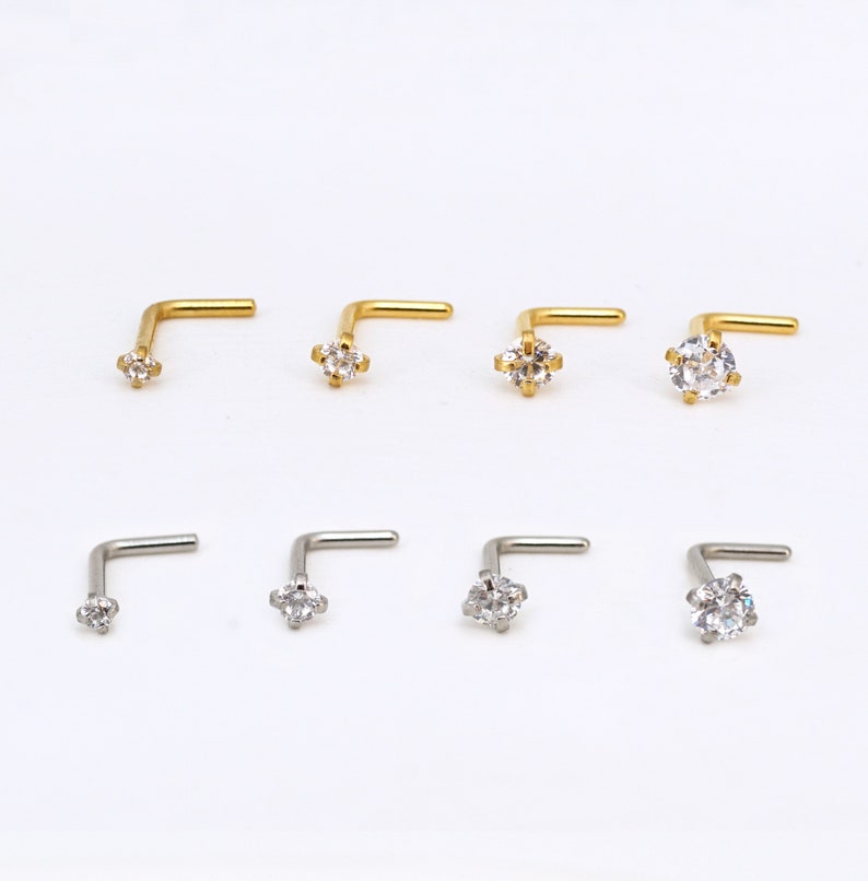 Kleine diamanten neus Stud, 1,5 mm/2 mm/2,5 mm/3 mm CZ neusring L-vorm neusschroef implantaat kwaliteit titanium neus bot neus piercing sieraden 20G afbeelding 9