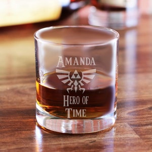 Zelda Hero of Time Glass, Etched Zelda Rocks Glass, Zelda Whiskey Glass, Link and Zelda, Zelda Gifts, Legend of Zelda Gifts
