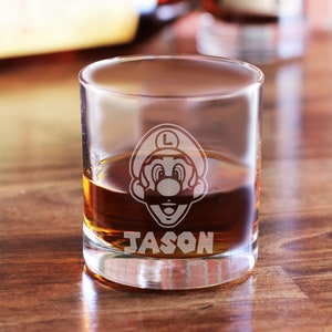 Luigi Whiskey Glass - Mario and Luigi Inspired Glass - Personalized Luigi Rocks Glass - Luigi&#39;s Mansion - Luigi Glass