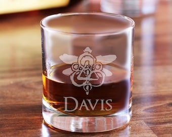 Coheed and Cambria Keywork and Dragonfly Glass, Etched Coheed Rocks Glass, Coheed Whiskey Glass - Coheed Keywork Glass