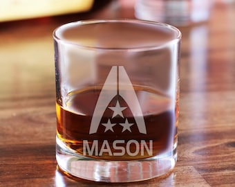 Mass Effect Alliance Whiskey Glass - The Alliance Engraved Glass - Rocks Glass - Mass Effect Personalized Cup