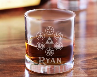 Zelda Sage Medallions Glass, Ocarina of Time, Zelda Whiskey Glass, Hylian Crest, Zelda Old Fashioned Glass, Legend of Zelda Gifts