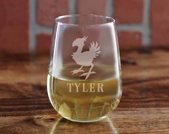 Chocobo Wine Glass, Etched Chocobo Wine Glass, Final Fantasy Wine Glass, Chocobo Glass, Final Fantasy Gifts, Chocobo Gifts