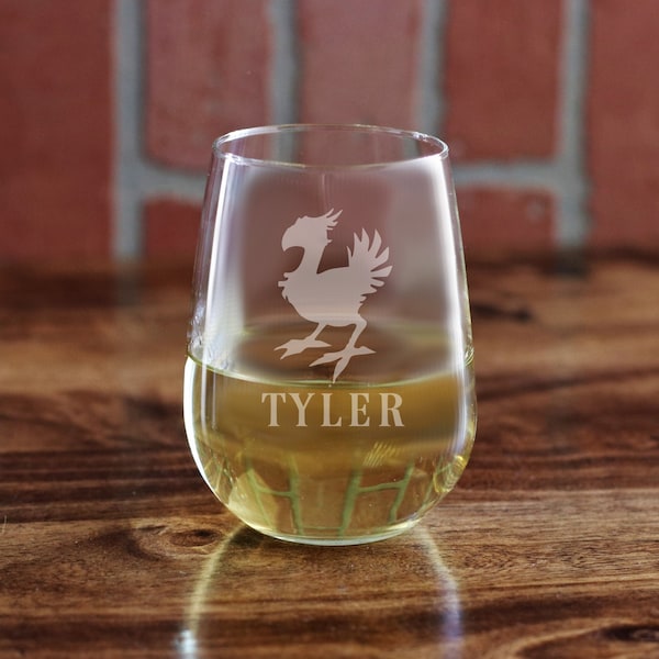 Chocobo Wine Glass, Etched Chocobo Wine Glass, Final Fantasy Wine Glass, Chocobo Glass, Final Fantasy Gifts, Chocobo Gifts