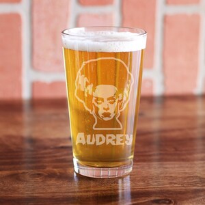 Bride of Frankenstein Pint Glass, Frankenstein Gift, Gift for Horror Lovers, Science Fiction Gift, Frankenstein Beer Glass