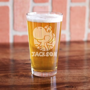 Yoshi Pint Glass - Nintendo Yoshi Beer Glass - Etched Mario Bros Glass - Yoshi Cup - Mario and Yoshi Glass