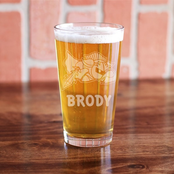 Meta Knight Pint Glass - Personalized Kirby Beer Glass - Etched Kirby's Dreamland Glass, Kirby Gift, Kirby Beer Glass, Meta Knight Glass
