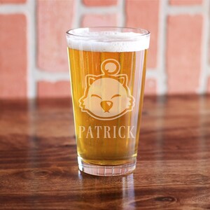 Kupo Pint Glass, Etched Moogle Beer Glass, Final Fantasy Pint Glass, Moogle Glass