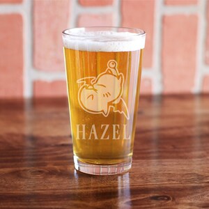 Mog Pint Glass, Etched Moogle Beer Glass, Final Fantasy Pint Glass, Moogle Glass, Final Fantasy Gift