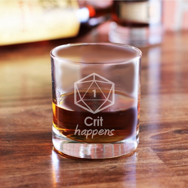 Crit Happens Glass, Dungeon Master Gift, DnD Gift, DnD Glass, Tabletop Gaming, D20 Glass, RPG Gift, Role Playing Game, Campaign Gift
