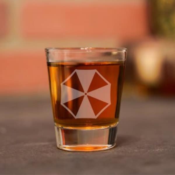 Umbrella Corp Shot Glass - Resident Evil Shot Glass, Etched Umbrella Corp Glass, T Virus