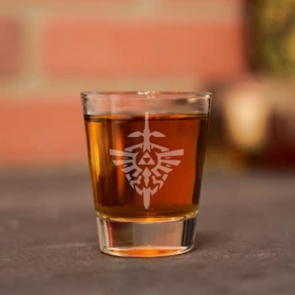 Master Sword Shot Glass, Zelda Glass, Legend of Zelda Glass, Zelda Gift, Hylian Shield, Geeky Gift, Gaming Merch