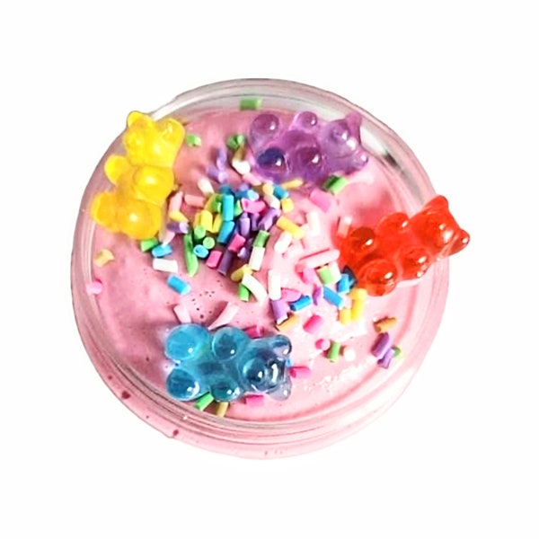 Gummy Bear Sprinkle - Strawberry Scented Butter Slime, Large 10 Ounce Jar or Small 4 Ounce Container, Cute Gift, 10 oz, 4 oz, or 2 oz Slime