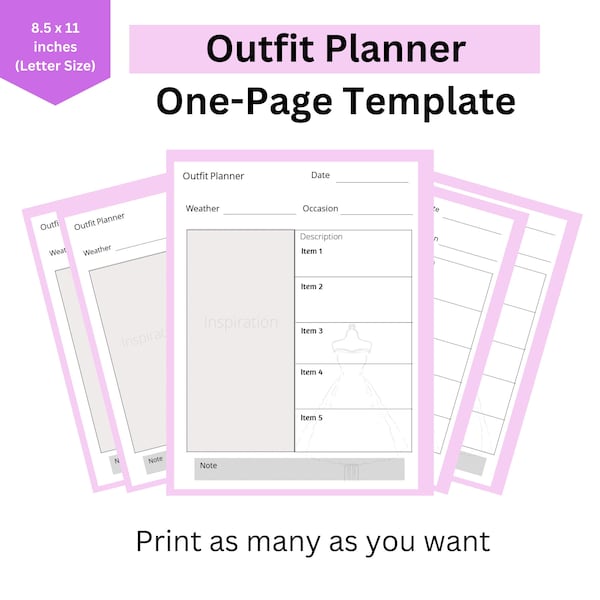 Daily Digital Vertical Outfit Planner Templates, Printable Outfit Planner, Custom Outfit Planner, Daily Wardrobe Planner, One page Template