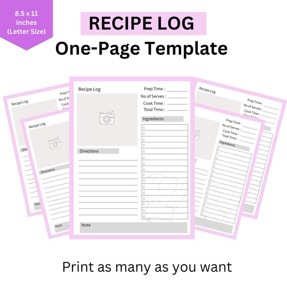 Blank Recipe Printable Template Recipe Card Template Minimal - Etsy