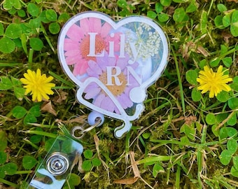 Personalized Stethoscope Badge Reel: Real Dried Flower Resin Art
