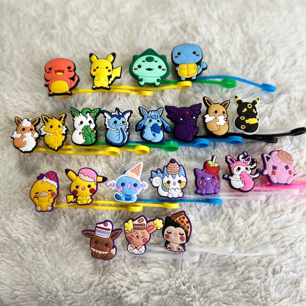 Pokemon - silicone straw cover tip, dust proof silicone stanley topper, protector cover (Pikachu, Eeveelution, Snorlax and more)