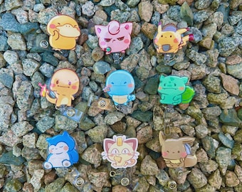 Poke mon anime inspired resin badge reel / pin - ID holder for nurses medical retractable reel
