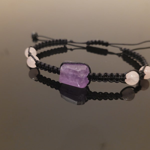 Amethyst with Rose Quartz reducing stress, promoting emotional balance, and encouraging self-love handmade macrame armband perfect gift for