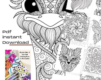 Mystic Calm Coloring Book Healing & Mindfulness Art for Spiritual Growth, Relaxing instant Download Pdf digital 30 pages