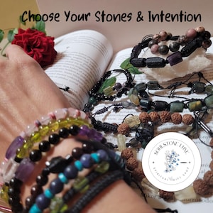 Personalisiertes Reiki-Kristallarmband • Personalisierter Edelsteinschmuck • Verstellbar oder Stretch • Wählen Sie Ihre Perlen & Intentionen