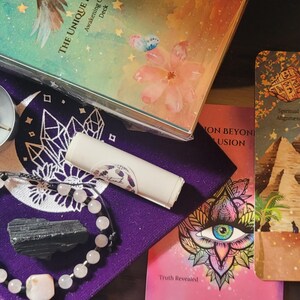 Oracle Deck Gift Set Reiki Candle, Mystery Crystal Bracelet, zwarte toermalijn jasmijnwierook Witchy Self Care Ritual Kit spirituele geschenkdoos