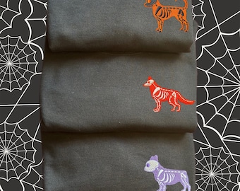 Custom embroidered skeleton dog breed halloween sweatshirt