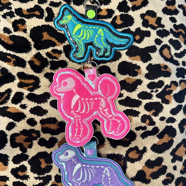 Hand made  Skeleton Dog purse charm, dog mom gift, custom gift, keychain