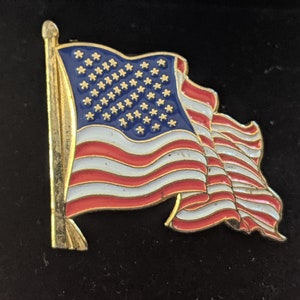 Waving American Flag with Pole (PVC rubber backed) Lapel Pin