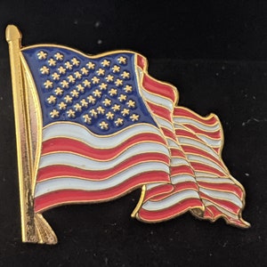 Waving American Flag with Pole (Metal backed) Lapel Pin