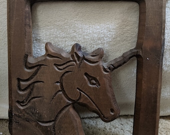 Wood Carved Unicorn Wall Art