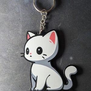 White Kitty Cat Keychain - 3D Printed PLA