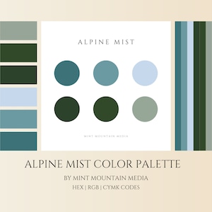 Alpennebel Farbpalette | Markenpalette | Small Business Branding | Hochzeitsfarben | Lackfarben | Logo Design | Blau | Grün
