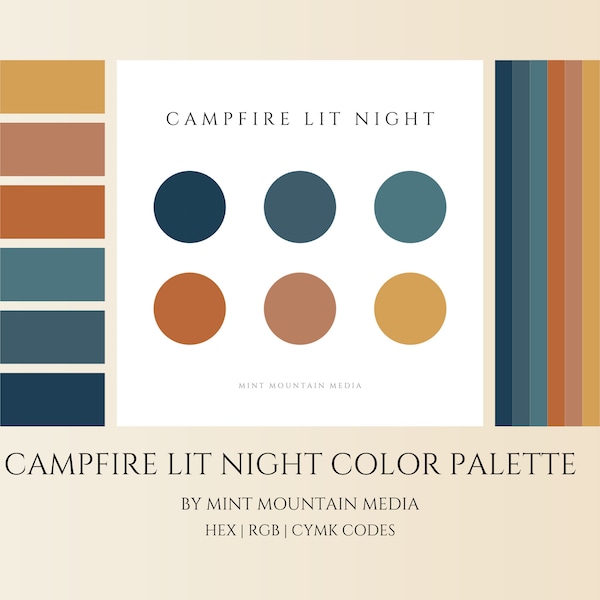 Campfire Lit Night Color Palette | Brand Palette | Small Business Branding | Wedding Colors | Paint Colors | Logo Design | Blue | Orange