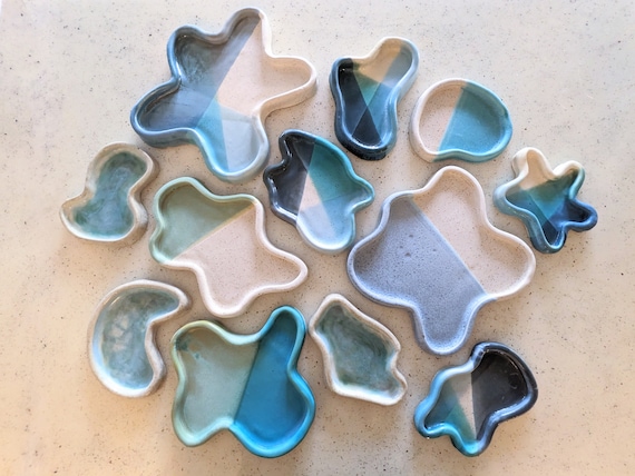 Handmade Ceramic Wave Tray | Moonlit Blue Jewelry Dish, 10.5”