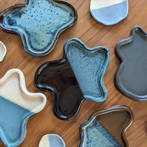 Ceramic Wave Trays: Deep Stream Glaze | Moody Blues Collection | Jewelry, Ring, Trinket, or Candle Dish, Pottery, Vanity, Entryway, Coffee
