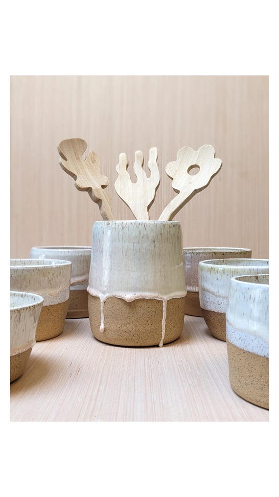 Speckled Ceramic Crock – Hand-Thrown Utensil Holder, Floral Vase