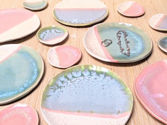 Large Organic Ceramic Ring Dish | Small Plate, Jewelry, Ring or Trinket Dish Pottery