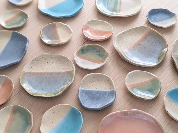 Large Organic Ceramic Ring Dish | Small Plate, Jewelry, Ring or Trinket Dish Pottery